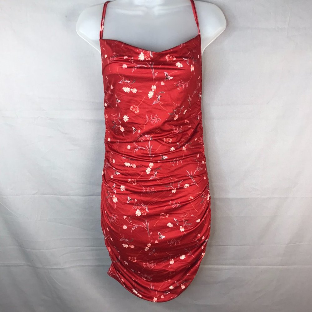 CBR Red floral ruched mini dress